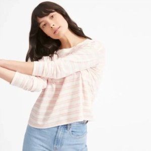 The Everlane boxy striped tee in pink and white, S